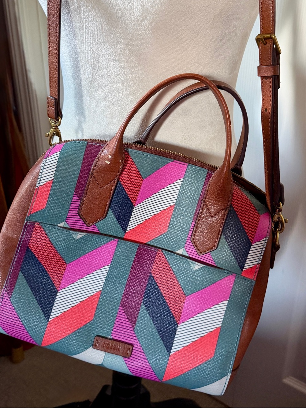 FOSSIL FIONA CHEVRON MULTI-COLOR SATCHEL/ CROSSBODY